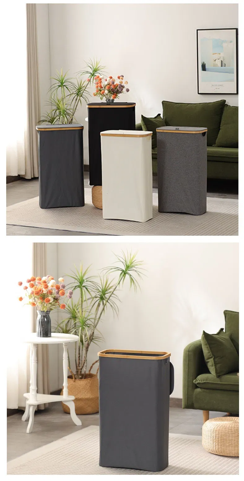Cesto para ropa sucia impermeable de gran capacidad con marco de bambú plegable para el hogar Cesto para