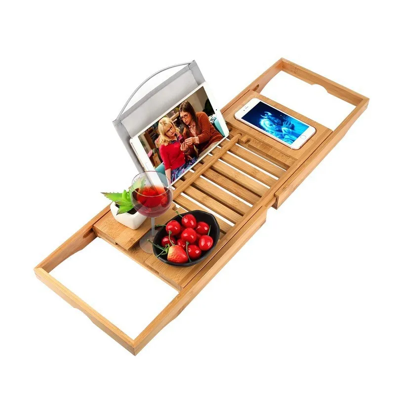 de bambú para bañera, libro de vino, tableta, teléfono. Jabonera. Estante de bambú para bañera, libro de vino, tableta, teléfono. Jabonera.