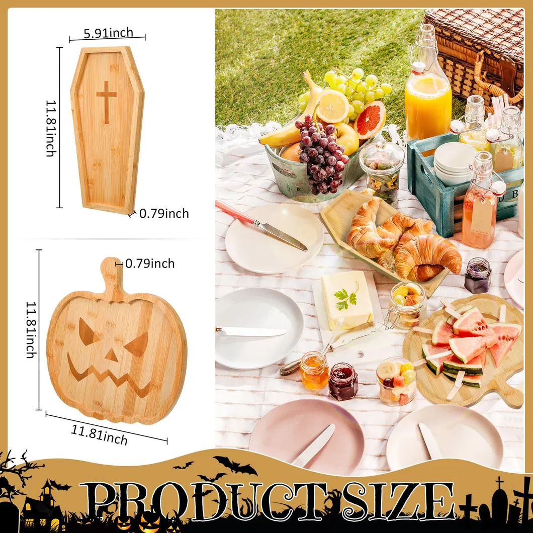 Howm de Halloween Placas de bamb&uacute; formadas del aperitivo del tablero de la charcuter&iacute;a del ata&uacute;d decorativo de la historieta de Howm 