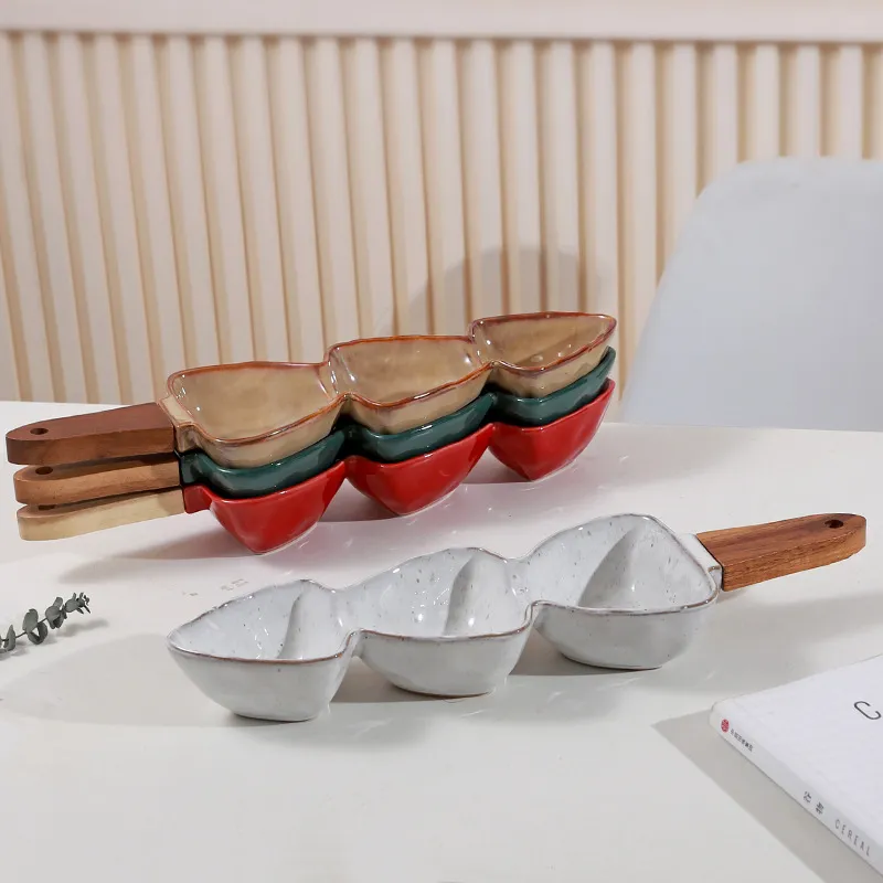 Taz&oacute;n de aperitivos de cer&aacute;mica creativo europeo con mango de madera 