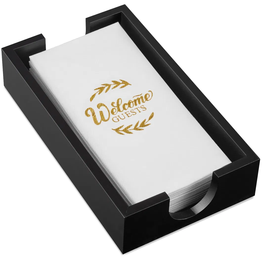Dispensador de toallas de papel con servilletero de bamb&uacute; rectangular negro