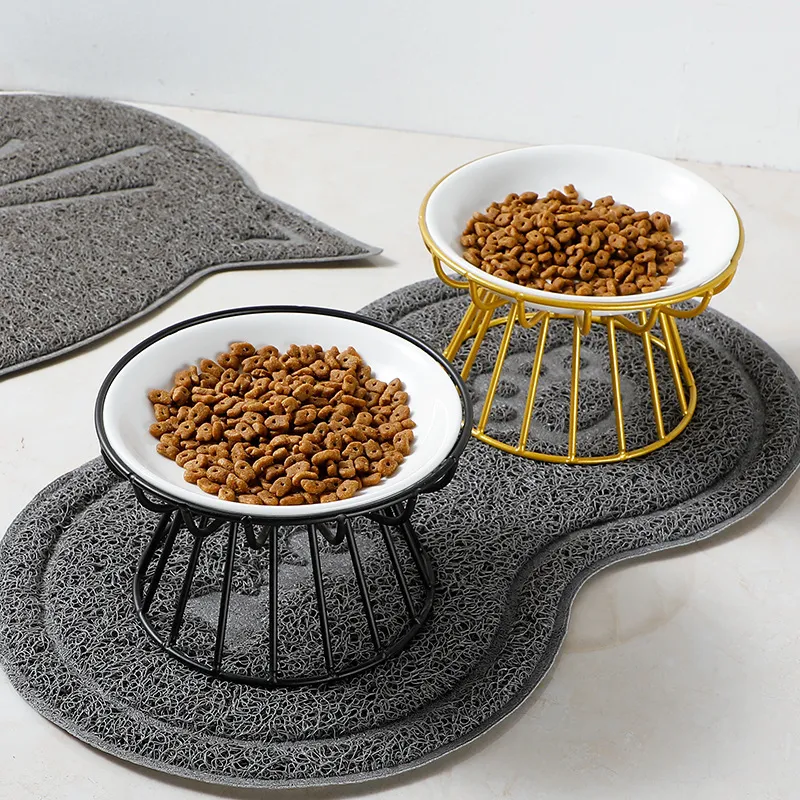 , cuencos para perros y gatos con soporte de metal Cuenco redondo de cer&aacute;mica para comida de mascotas con protecci&oacute;n del cuello Cuencos para perros y gatos con soporte de metal 