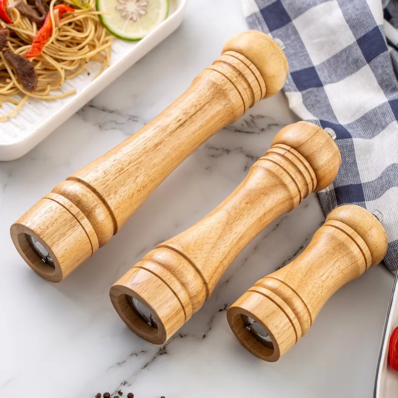 Molinillo de pimienta manual de madera de caucho, juego de 3 para cocina 
