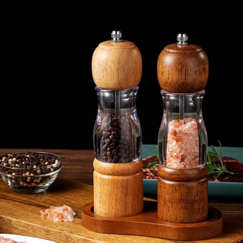 Molinillo de sal y pimienta de madera y caucho, elegante y vers&aacute;til, para cocina 