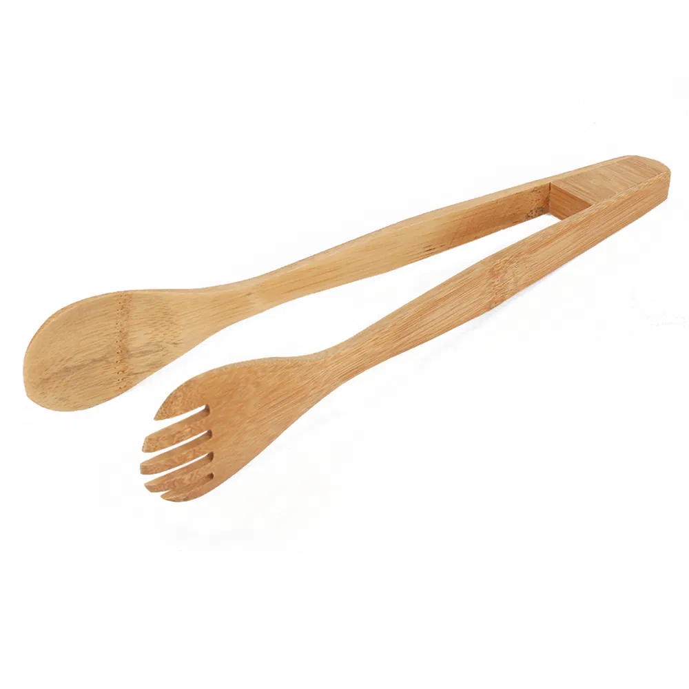 Tenedor de bambú, cuchara, pinzas para ensalada para cocina,