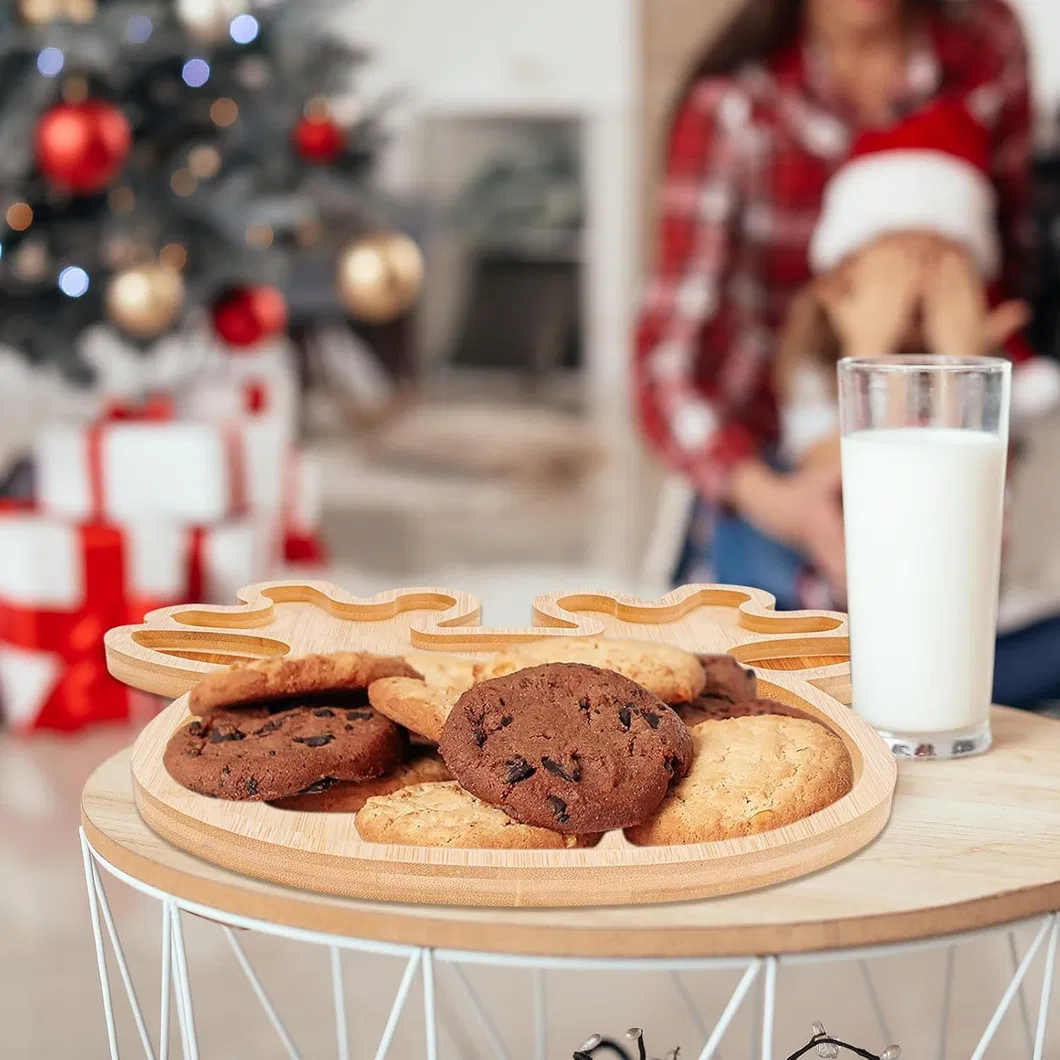 2 piezas de bandejas navide&ntilde;as de bamb&uacute; con forma de reno para servir queso, bocadillos y embutidos en la fiesta de Navidad 