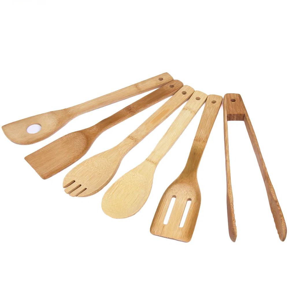 Juego de utensilios de cocina de bamb&uacute; antiadherentes y port&aacute;tiles para barbacoa 