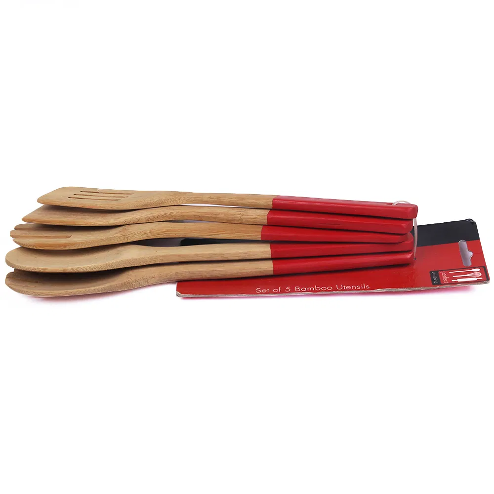 Juego de 5 utensilios de cocina de bamb&uacute; de color personalizado para cocina 