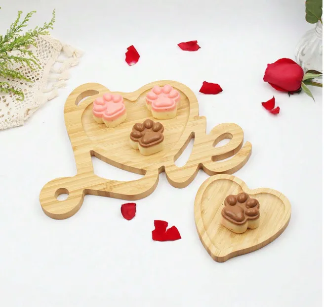 regalo Platos de bamb&uacute; con forma de coraz&oacute;n 