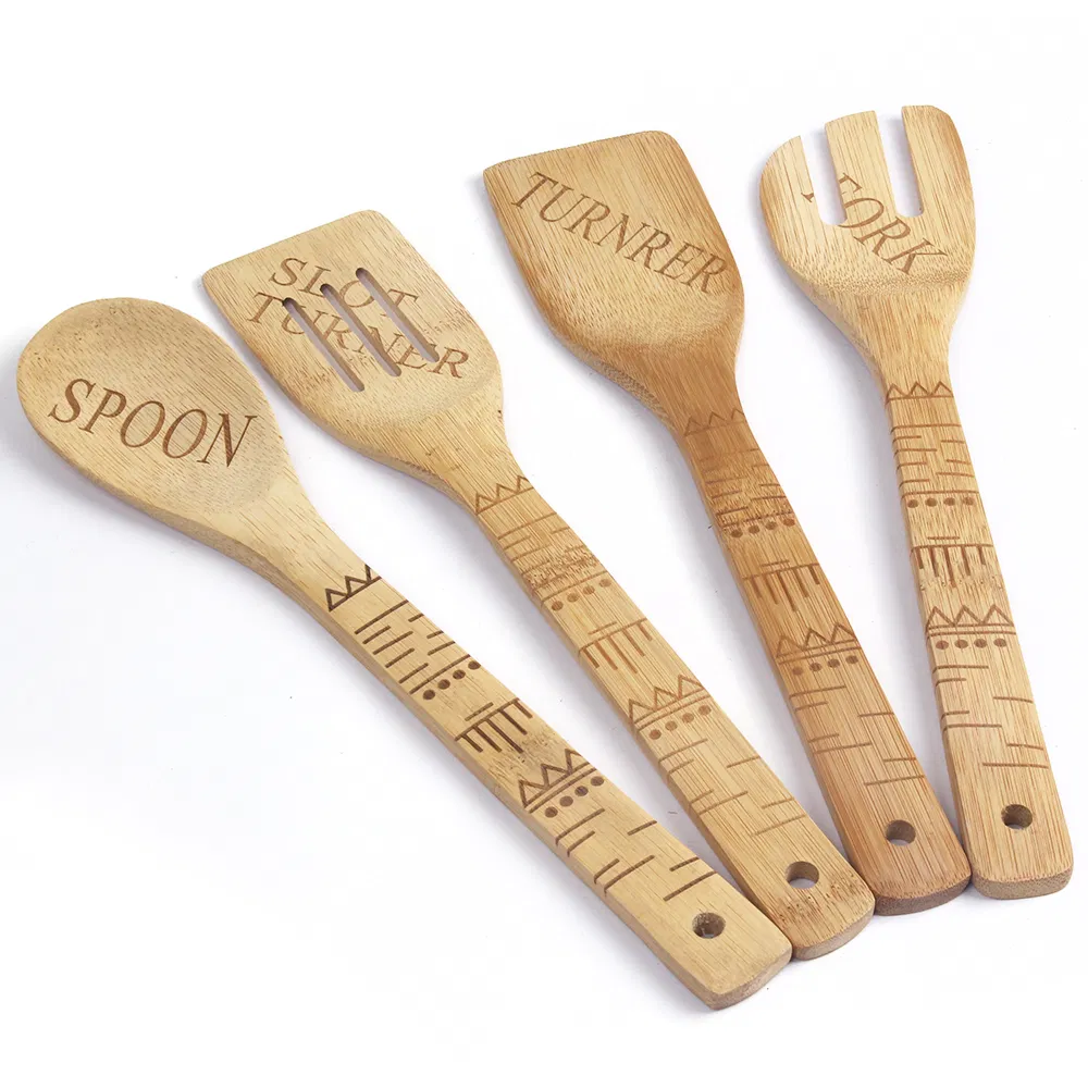 Cuchara ranurada y esp&aacute;tula de bamb&uacute; grabadas con l&aacute;ser personalizadas para cocina 