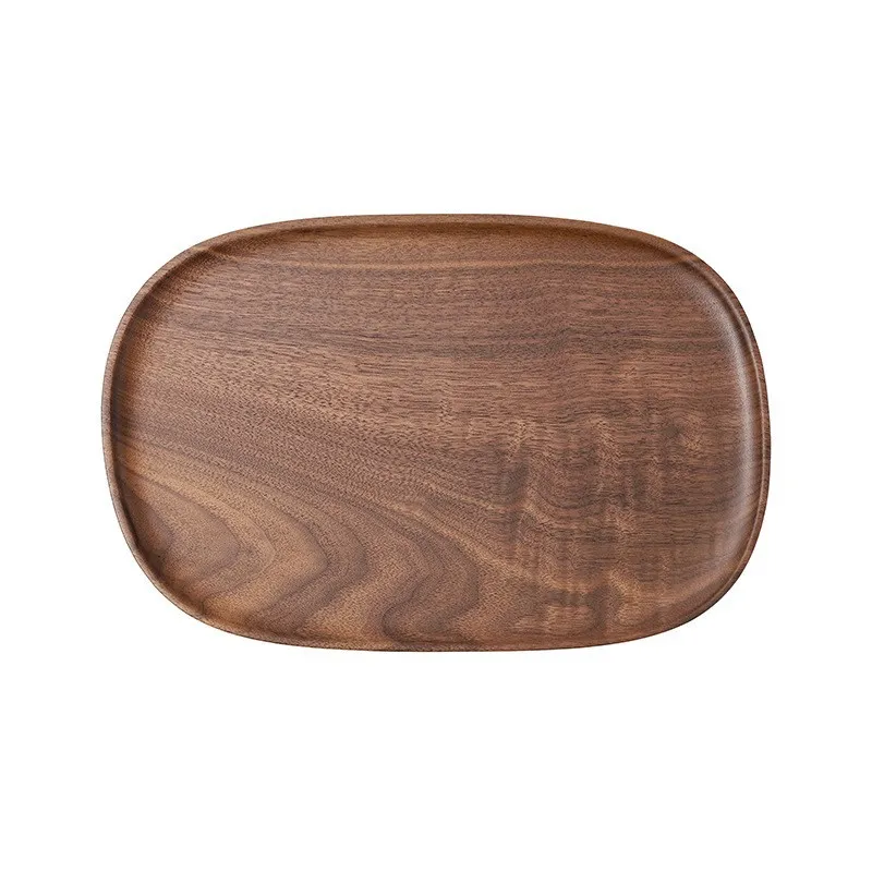 Bandeja rectangular personalizada redonda y cuadrada de madera de nogal negro para servir/plato de cena 