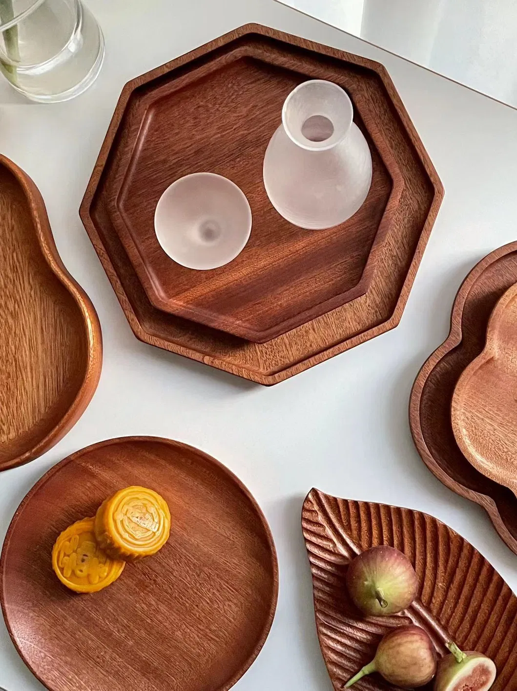 Juego de bandejas para servir de madera de ébano con forma octágono para cocina