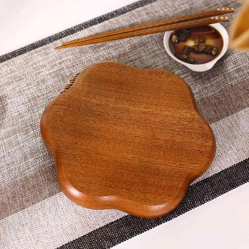 Juego de platos de postre, fruta, pan y cena de madera de &eacute;bano con forma de p&eacute;talo de 8 pulgadas 