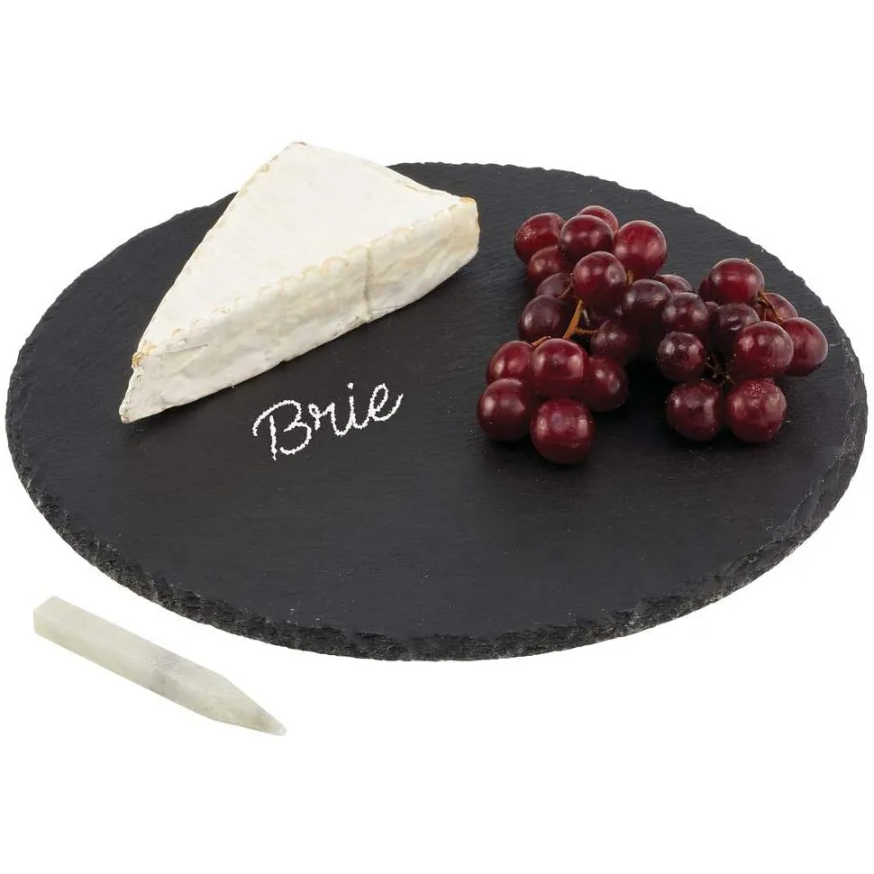Tabla de servir de pizarra de forma redonda para refrigerios/queso/carne 