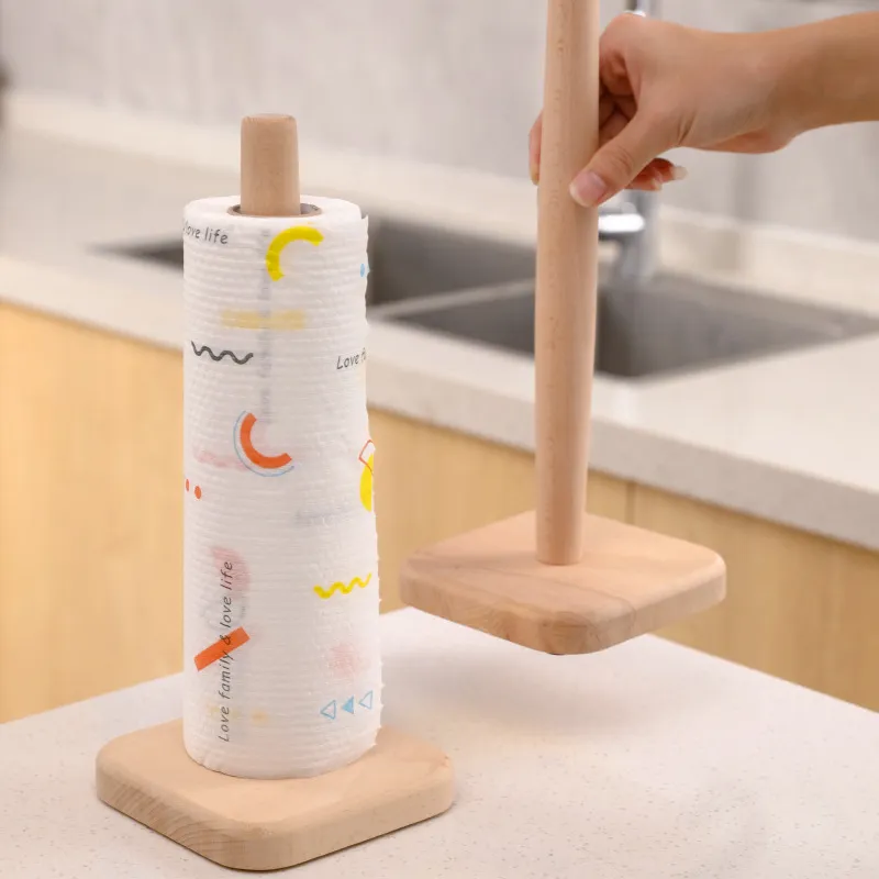 rollo de papel Portarrollos de papel higi&eacute;nico de madera de haya con ventosa para ba&ntilde;o con organizador de soporte de papel en rollo Portarrollos de papel higi&eacute;nico de madera 