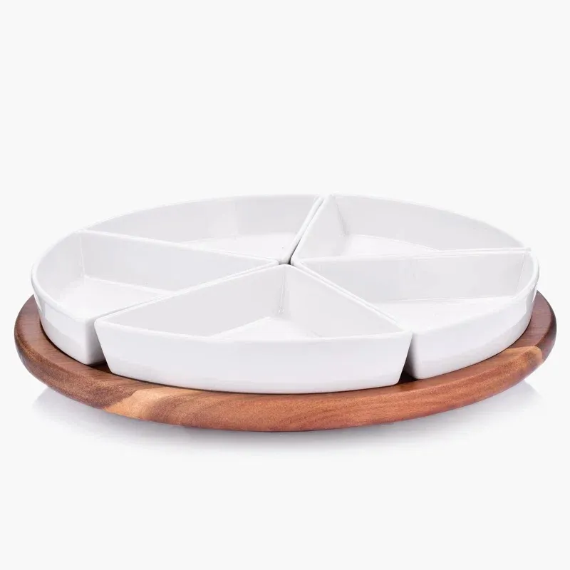 Tocadiscos Lazy Susan de madera de acacia, bandeja para servir para mesa con varios platos de porcelana 