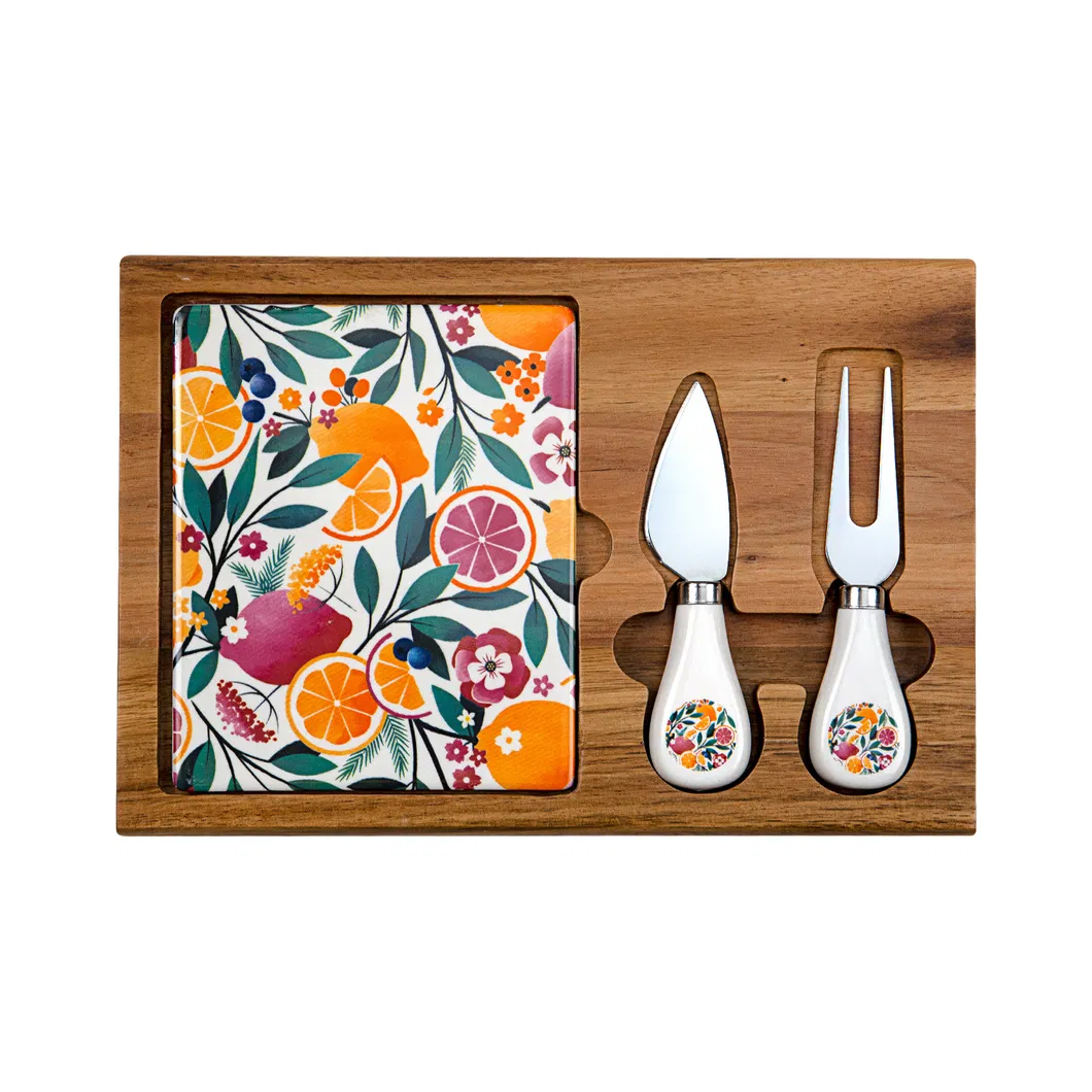 Juego de tabla rectangular para embutidos y quesos de m&aacute;rmol y madera de acacia con cuchillo Juego de tabla 