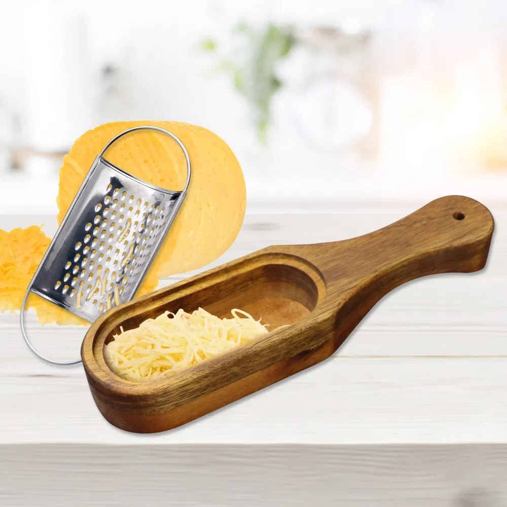 Rallador de queso de acero inoxidable con caja de madera para queso, cebolla, ajo y jengibre Rallador de queso de acero inoxidable con caja de madera para queso,