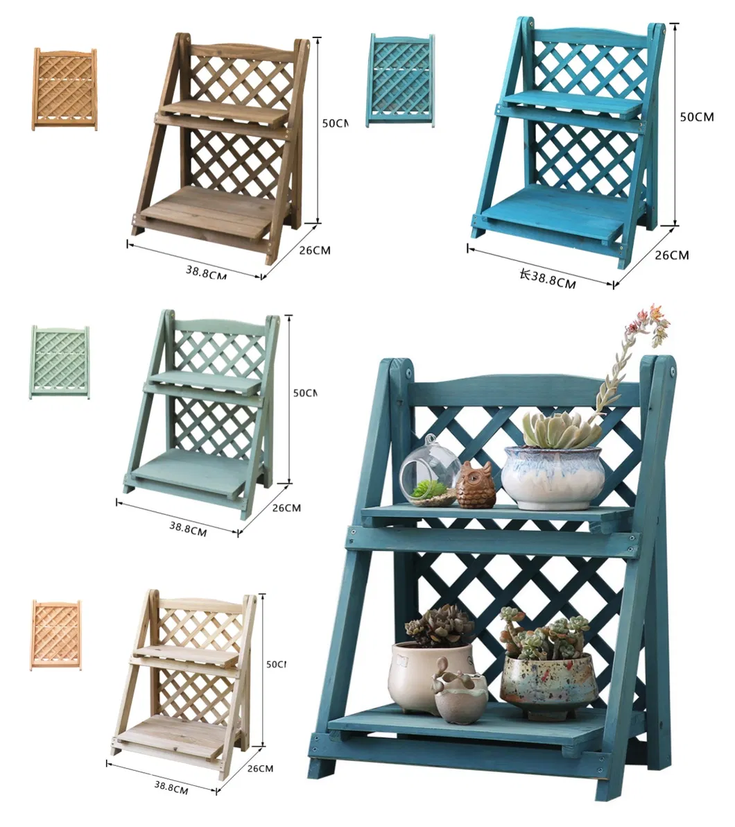 Escal&oacute;n plegable de madera maciza de varias capas, tipo estante para flores para sala de estar y balc&oacute;n 