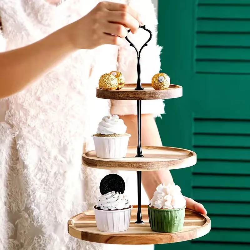 Soporte para pasteles de 3 niveles de madera de 