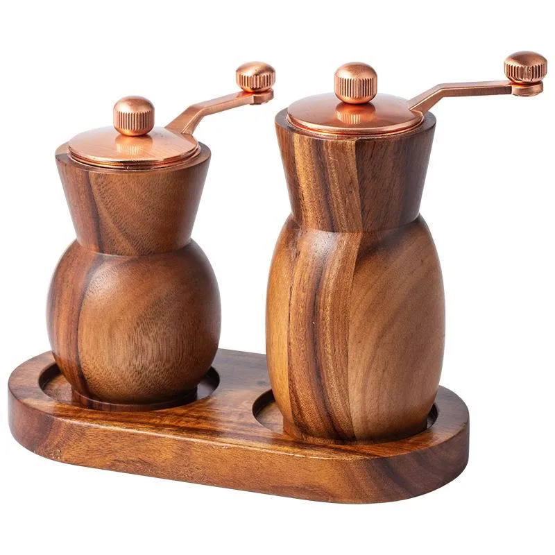 Jarr&oacute;n con molinillo de sal y pimienta de madera de acacia con manivela 