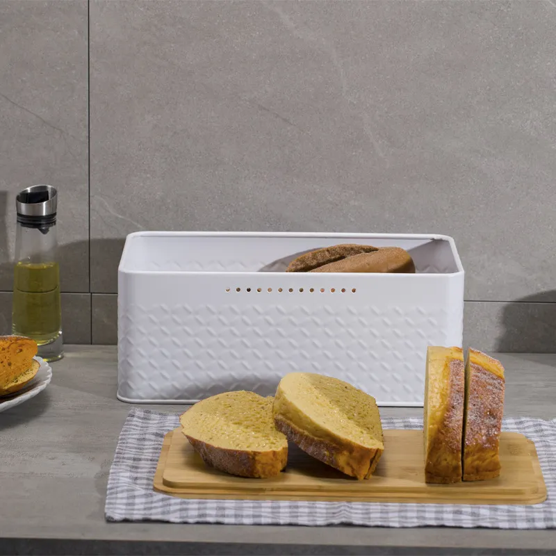 Panera de metal rectangular Caja de pan Soporte para pan Contenedor de almacenamiento de pan con tapa de madera 