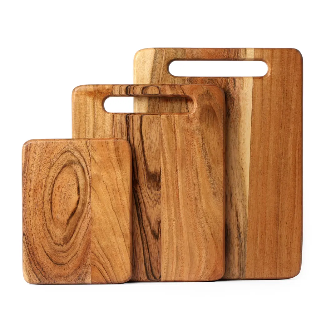 Juego de tablas de cortar de madera de 3 piezas, bloques de cortar de carnicero de madera de acacia para cocina