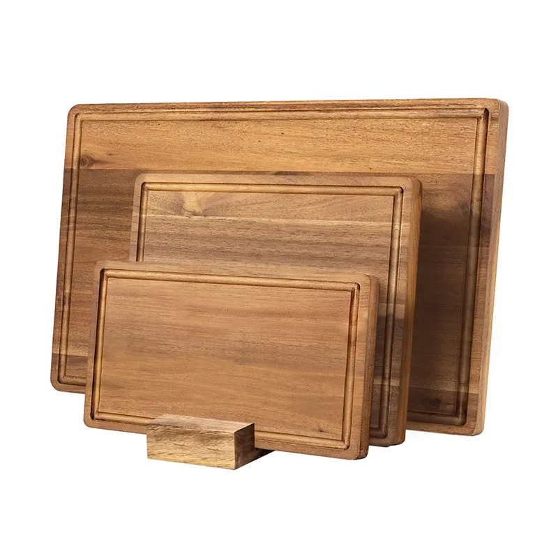 Juego de bloques de cocina rectangulares de madera de acacia con soporte 
