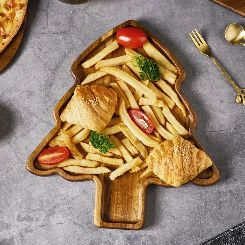 Bandeja festiva de madera de acacia para servir &aacute;rbol de Navidad para picnics 