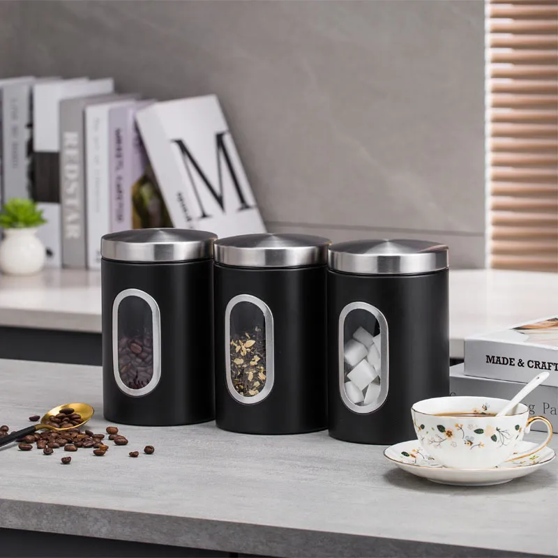 Caja de almacenamiento de alimentos de acero inoxidable, juego de tarros para almacenamiento de t&eacute;, botellas y botes con tapas 