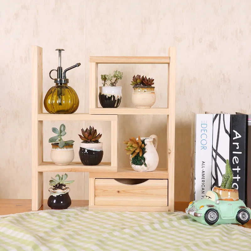 de mesa de madera maciza de varias capas, estante vintage, ventana salediza, soporte de flores para oficina 