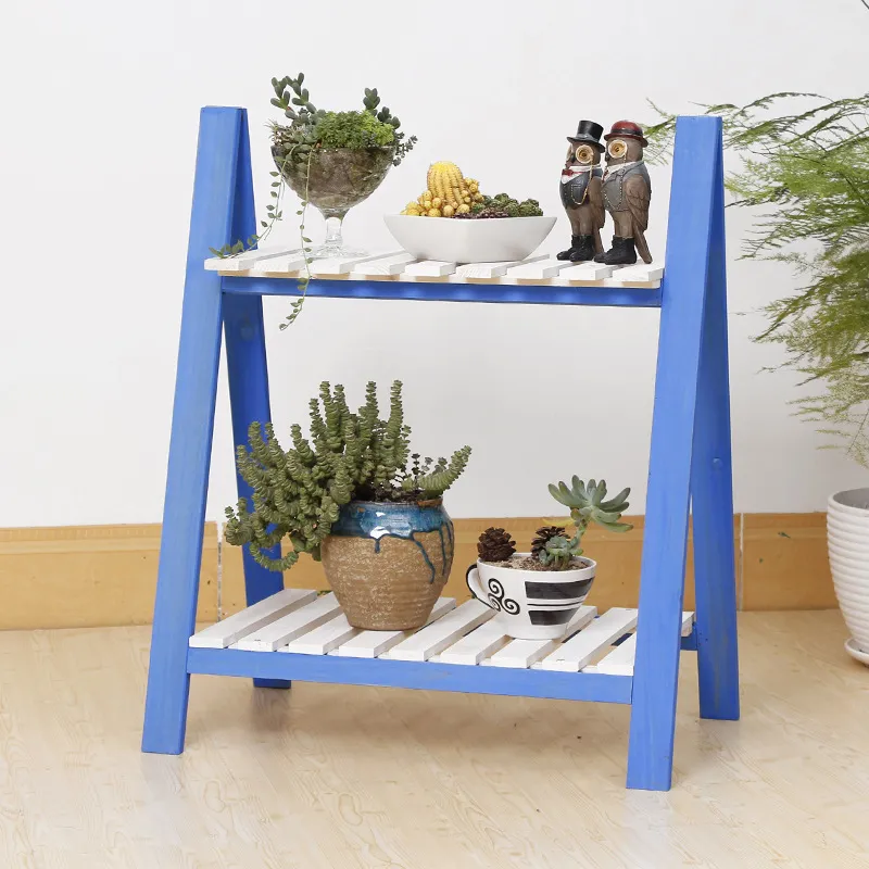 Exhibici&oacute;n de madera de la maceta del jard&iacute;n del soporte de la planta de madera del dise&ntilde;o de la escalera plegable de 2 niveles 