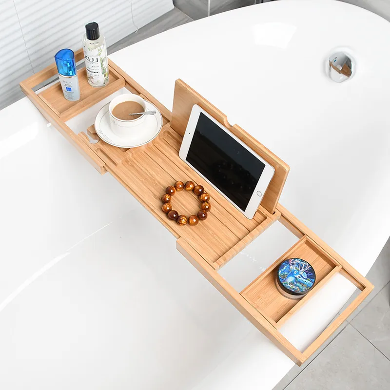 para ba&ntilde;era extensible Bandeja para ba&ntilde;era Estante para ba&ntilde;era de bamb&uacute; 