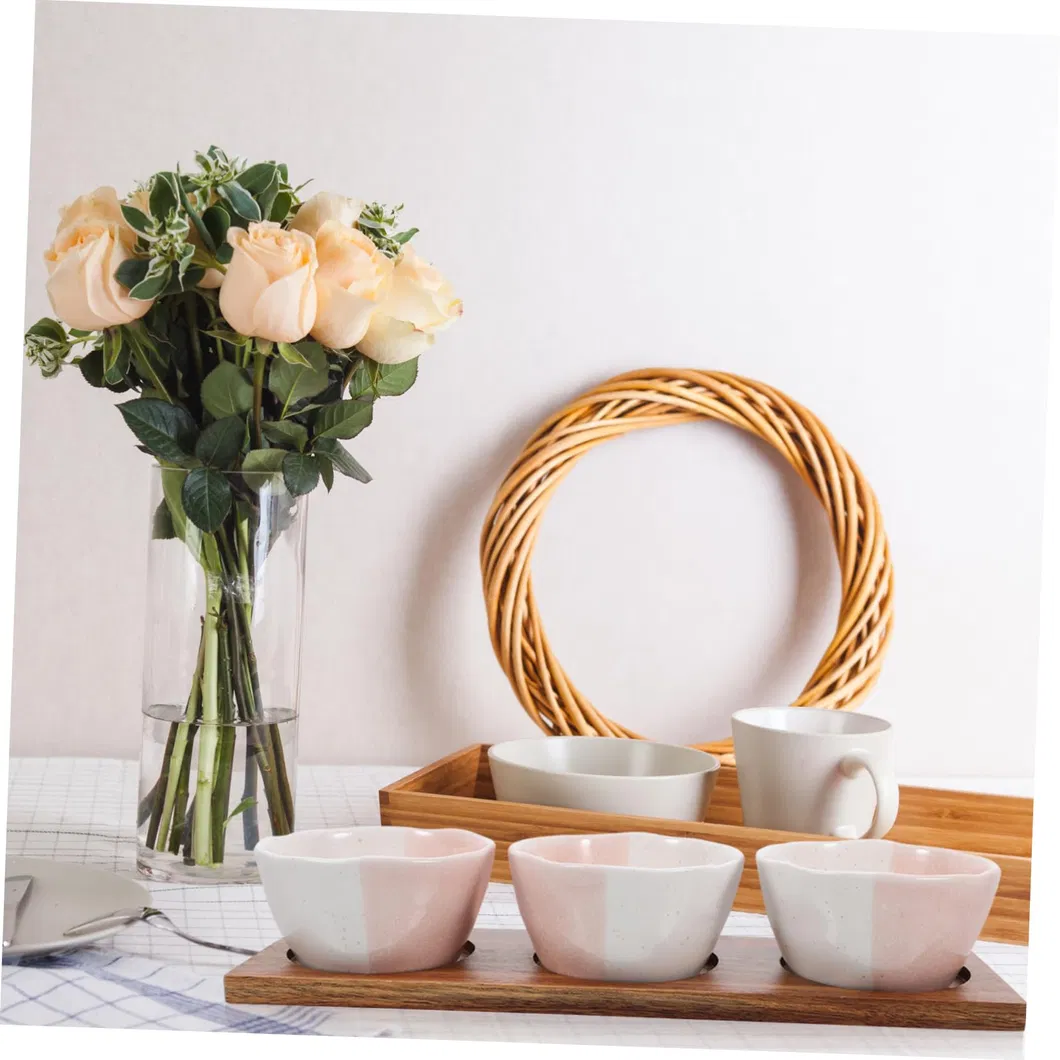 Elegante juego de cuencos de cer&aacute;mica para servir snacks con bandeja de madera para frutas, snacks y postres 