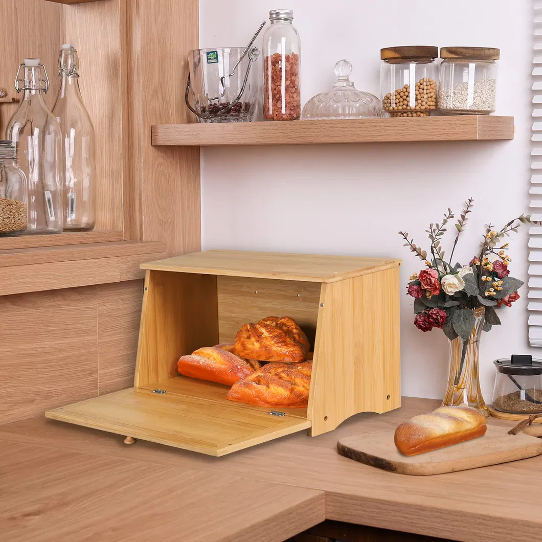 Caja de pan de bamb&uacute;, caja organizadora de almacenamiento de alimentos para encimera 