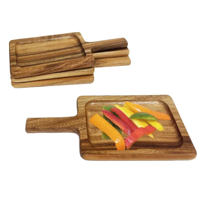 Tablero para servir de madera de acacia grabada con l&aacute;ser Bandeja para servir personalizada con asas 