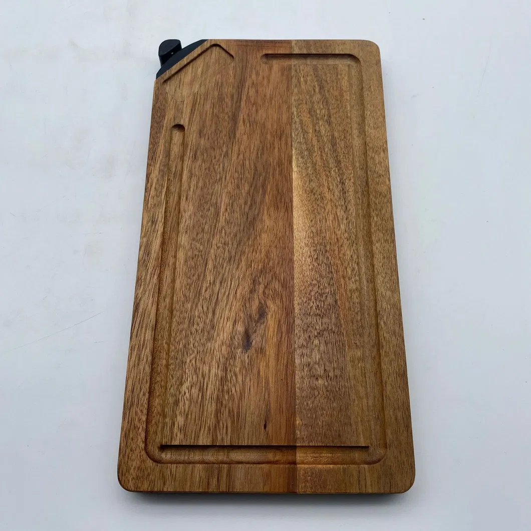 Tabla para cortar frutas de madera de acacia larga con sacapuntas 