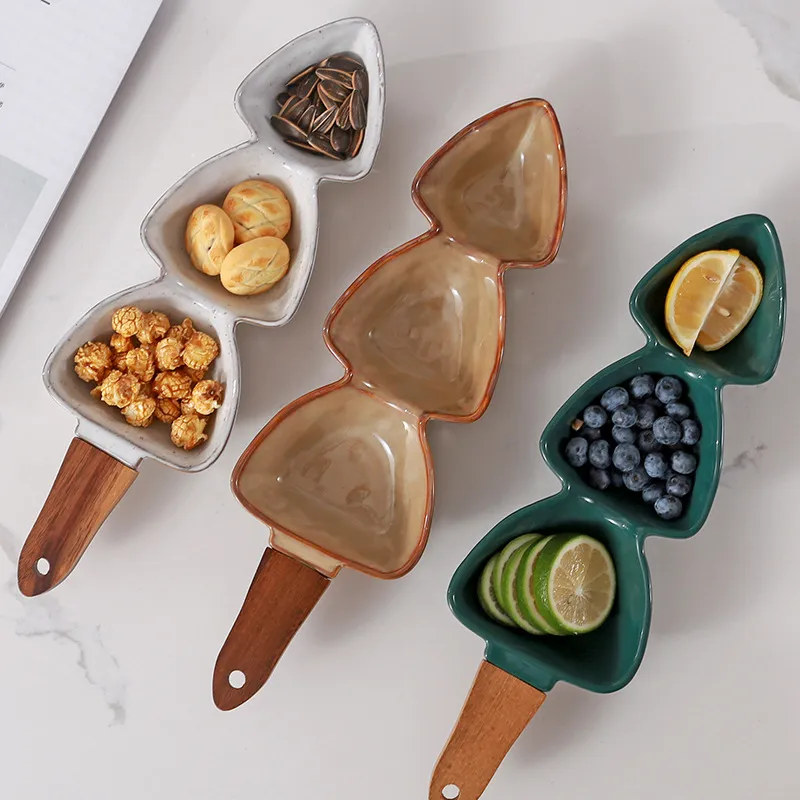 Taz&oacute;n de aperitivos de cer&aacute;mica creativo europeo con mango de madera 