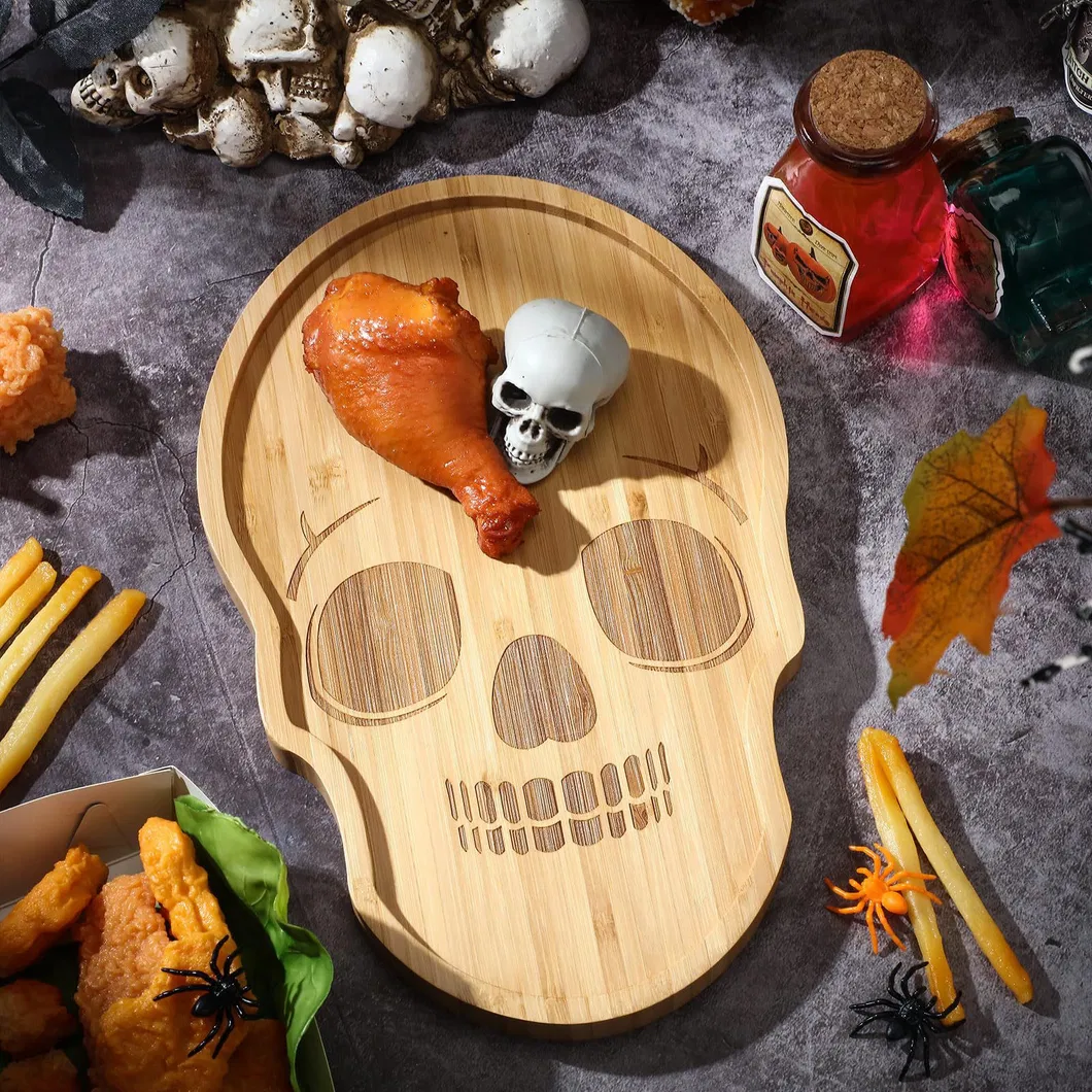 Halloween 2 piezas de bamb&uacute; con forma de calavera para aperitivos y embutidos, platos para servir para fiesta 