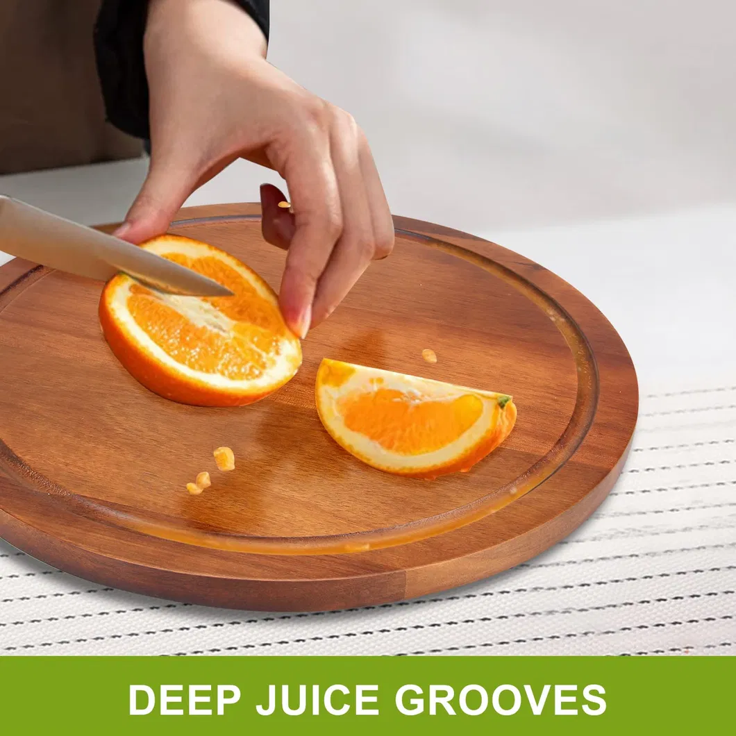 Tabla de cortar de madera redonda directa de f&aacute;brica con ranura para jugo