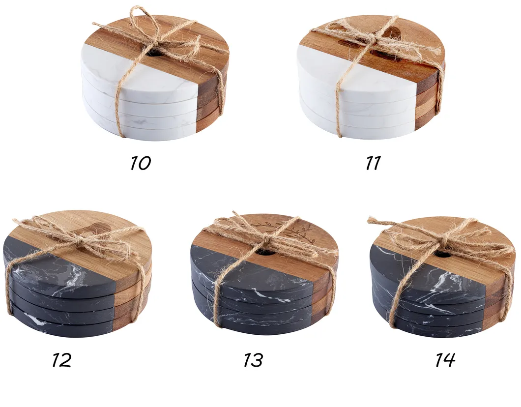 Juegos de posavasos redondos de m&aacute;rmol blanco multiusos para bebidas calientes y centros de mesa decorativos