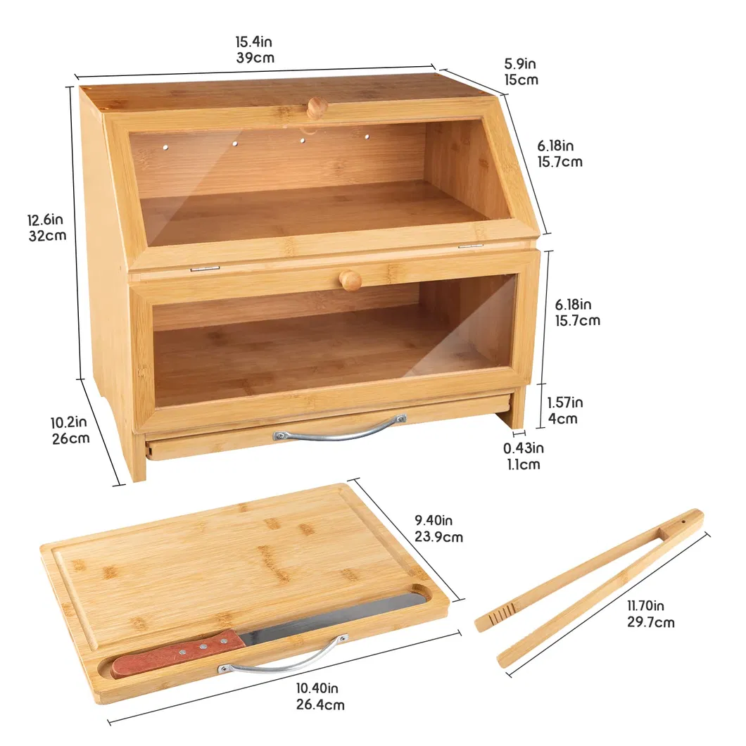 Contenedor de almacenamiento de pan y alimentos de gran capacidad de 2 niveles, caja de pan para mostrador de cocina