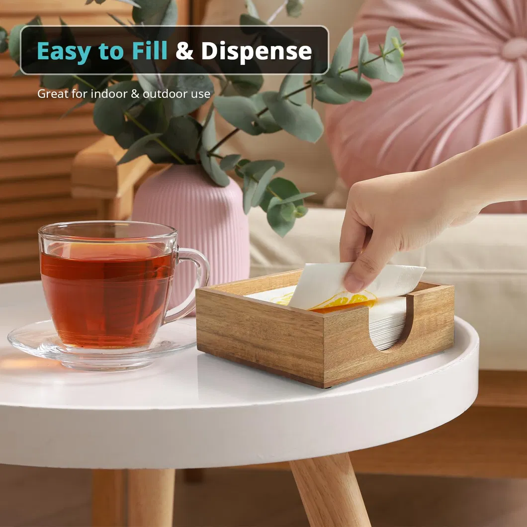 Servilletero de madera de acacia para decoraci&oacute;n de mesa de cena de cocina