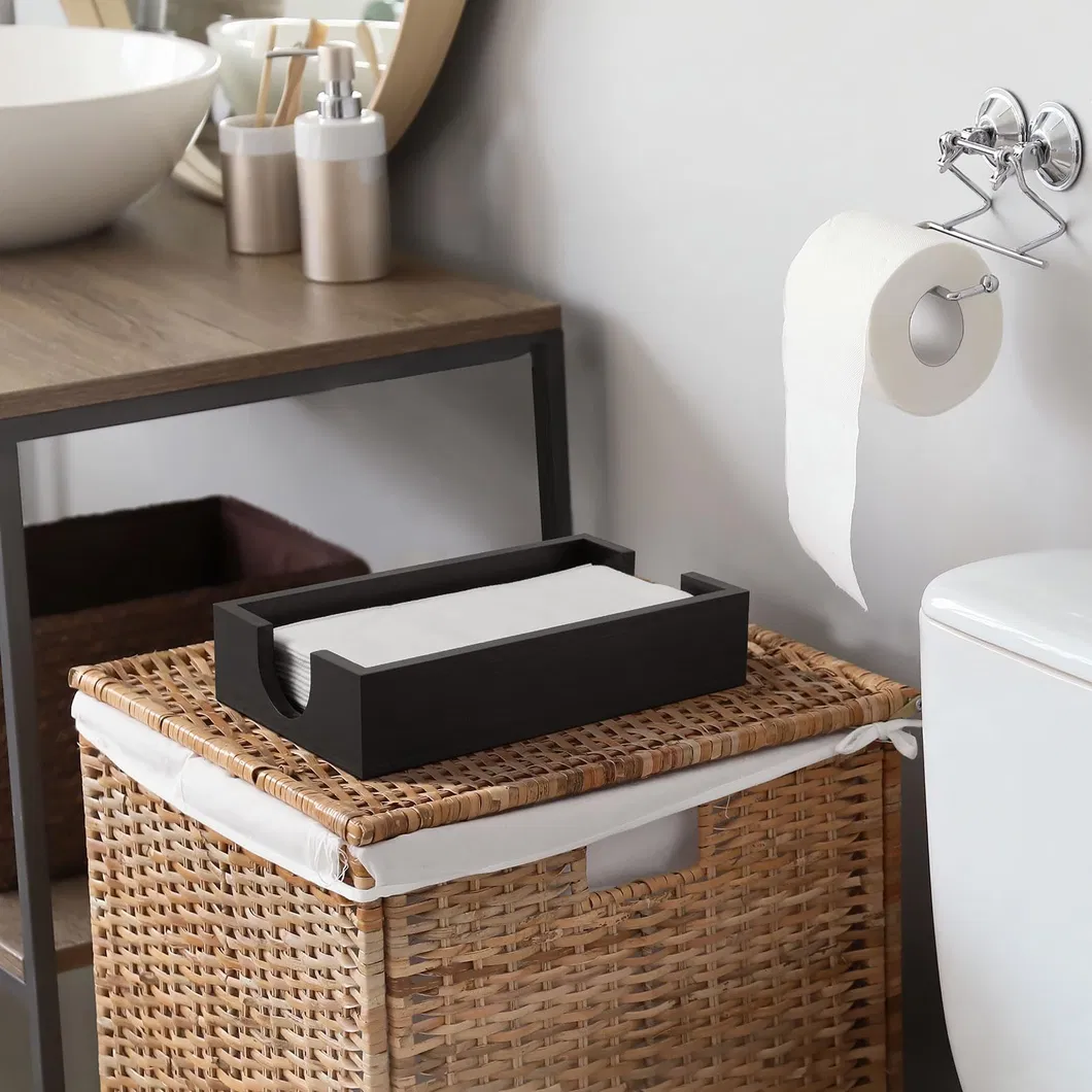 Dispensador de toallas de papel con servilletero de bamb&uacute; rectangular negro 