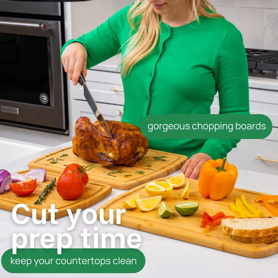 Juego de 3 bloques de cortar de bamb&uacute; grandes para cortar frutas y verduras