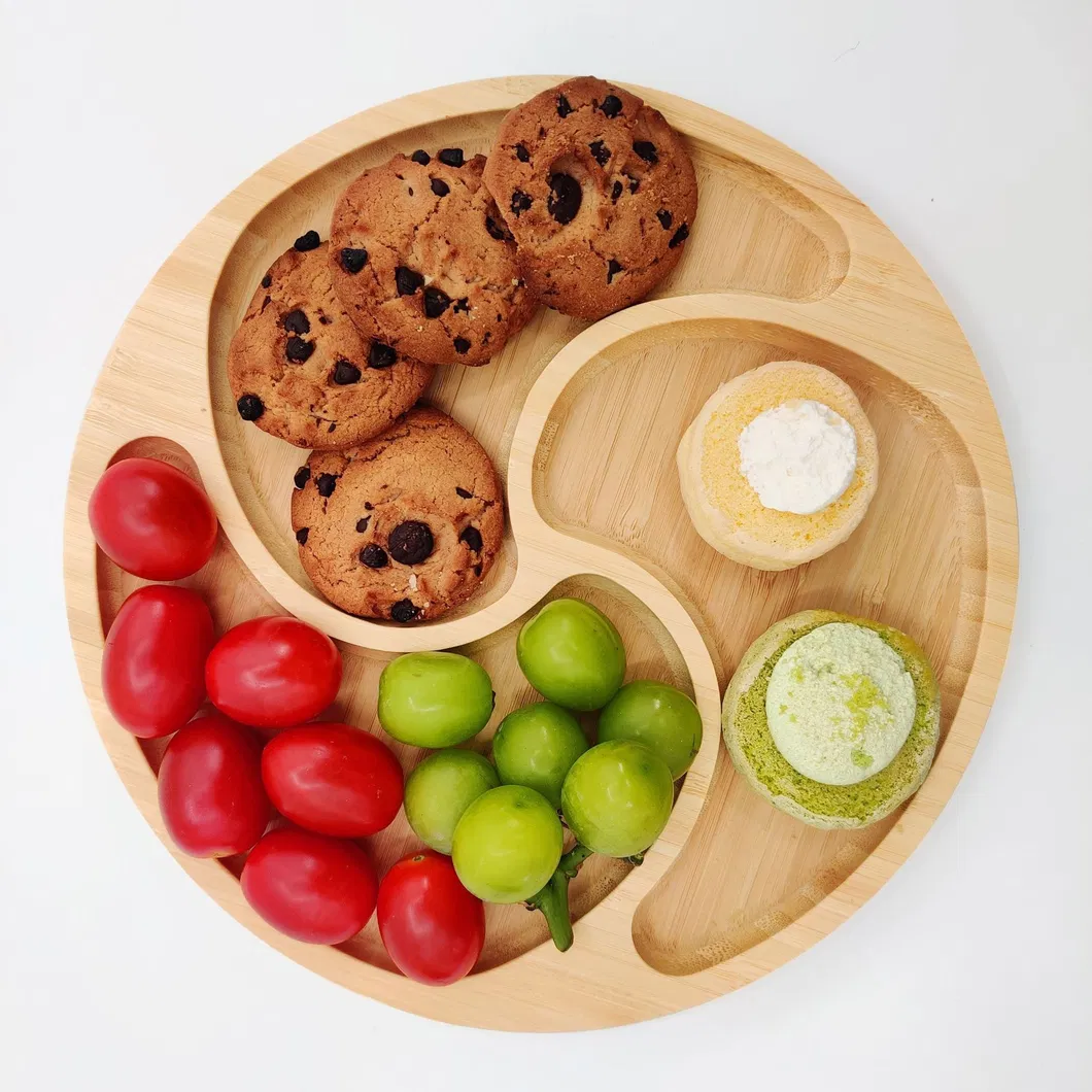 Vajilla creativa Plato redondo de bamb&uacute; dividido para meriendas de t&eacute;/pasteles/frutas/comidas y desayunos infantiles 