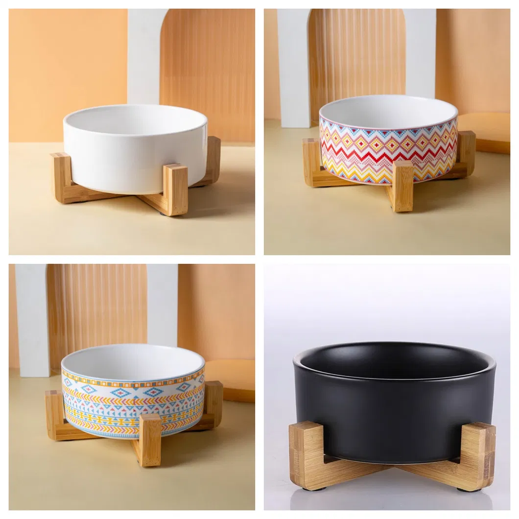 cer&aacute;mica con patas altas de madera maciza Cuenco de cer&aacute;mica para perros y gatos con patas altas de madera maciza