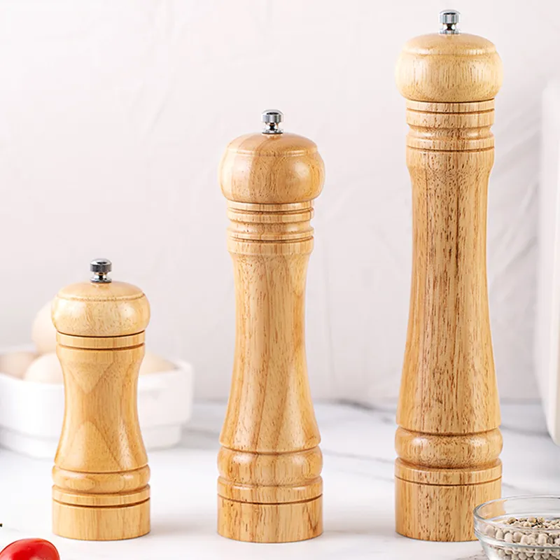 Molinillo de pimienta manual de madera de caucho, juego de 3 para cocina 