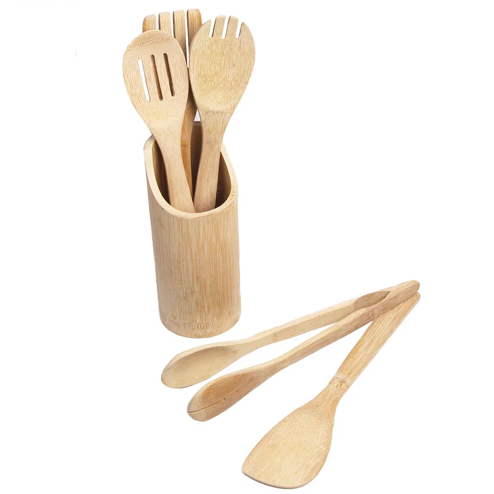 Juego de utensilios de cocina de bambú con soporte Natural Living
