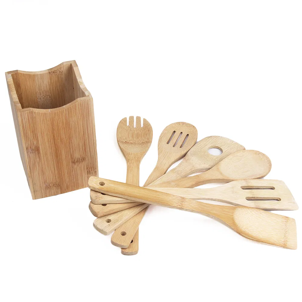 Personalize soporte cuadrado de bamb&uacute; y juego de utensilios de cocina para cocina 